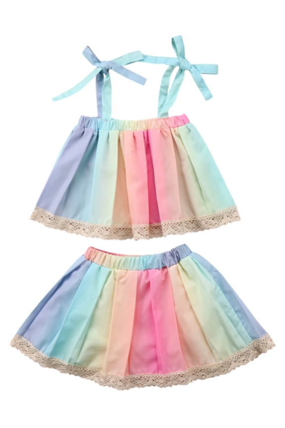 Little Girl Rainbow Strap Top and Skirt with Lace Trim 2 pcs Set (80/2T)