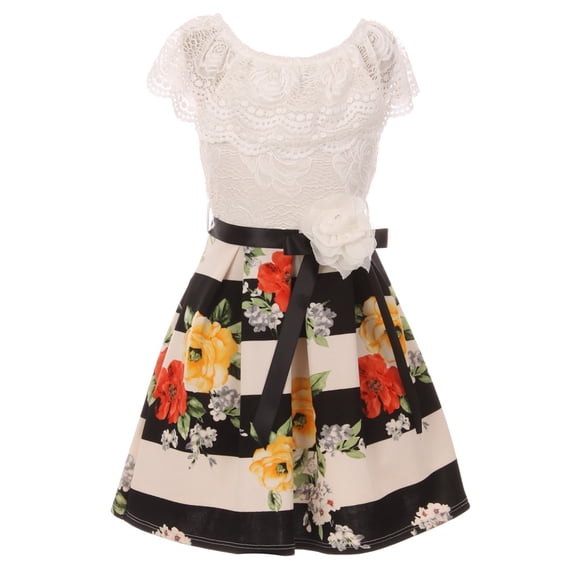 Little Girl Ruffle Off Shoulder Floral Lace Graduation Wedding Flower Girl Dress Black 4 JKS 2129 BNY Corner