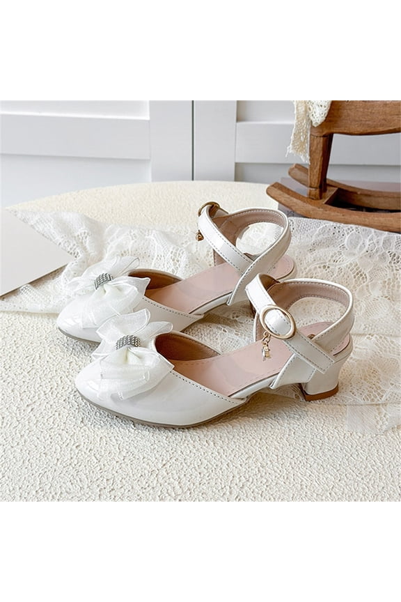 Little Girl'S Pointed Slanted Back Sandals, Bow High Heels, Formal Dress, Performance Stage, Small Leather Shoes, Fashionable Breathable Sandals