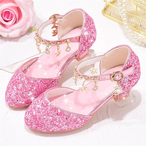 Little Girl Sandals, High Heels, Sequins, Tassel Buckle, Princess Shoes, Formal Dress, Performance Shoes