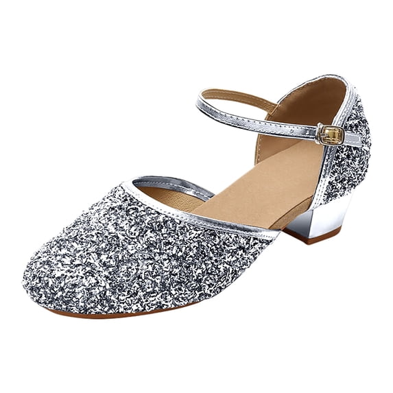 Little Girl Sandals Low Heels Sparkling Performance Princess Shoes for Girls Size 8-9T