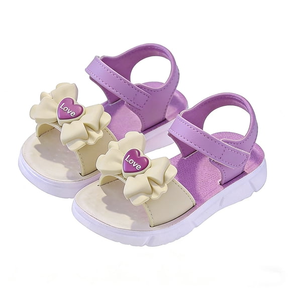 Little Girl Sandals Purple Kids Bow Adjustable Hook and Loop Non-Slip Summer Shoes for Kids Lightweight Waterproof,Size 11