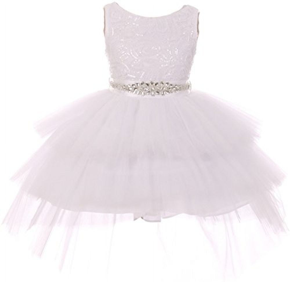 Little Girl Sequin Top with Hi Low Bottom Flower Girl Dress White 4 MBK