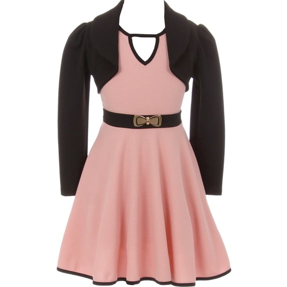 Little Girl Set Sleeveless Dress Short Bolero Holiday Flower Girl Dress Blush 6 JKS 2105 BNY Corner