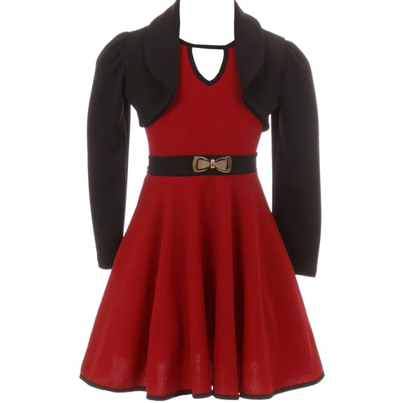 Little Girl Set Sleeveless Dress Short Bolero Holiday Flower Girl Dress Burgundy 4 JKS 2105 BNY Corner