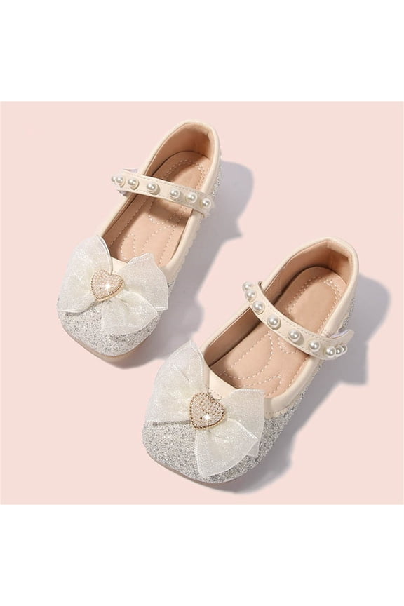 Little Girl Shining Public Pearl Master Dress Shoes Butterfly Wedding Party Shoes Mary Jane Children'S Ballet Flat Shoes