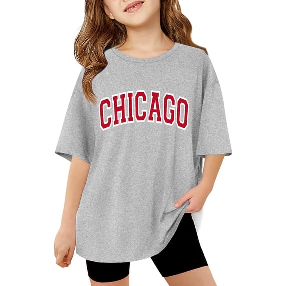 Little Girl Shirts 11-12 Years Letter Printed Short Sleeve T Shirts Oversized Tops Casual Crewneck Basic Tees