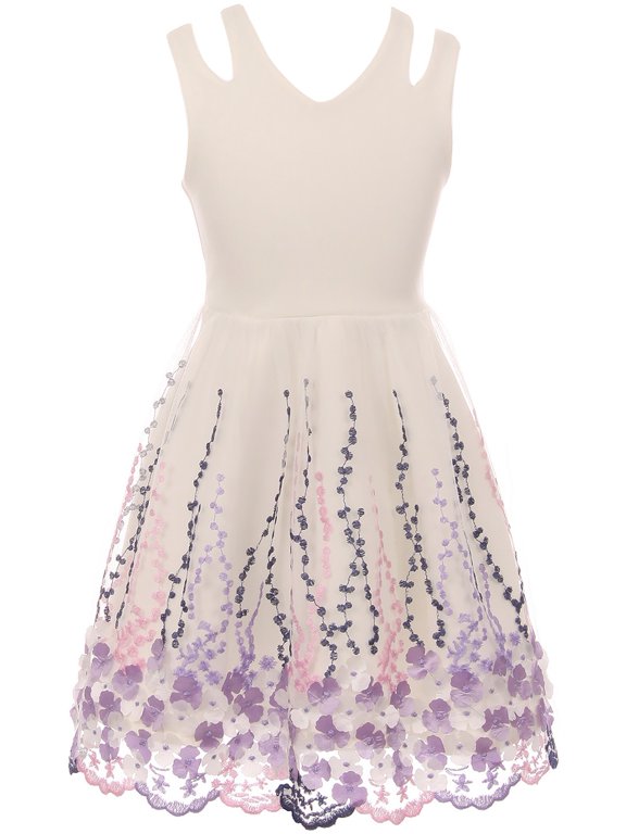 Little Girl Sleeveless 3D Flowers Embroidered Easter Summer Flower Girl Dress Off White 4 JKS 2115 BNY Corner