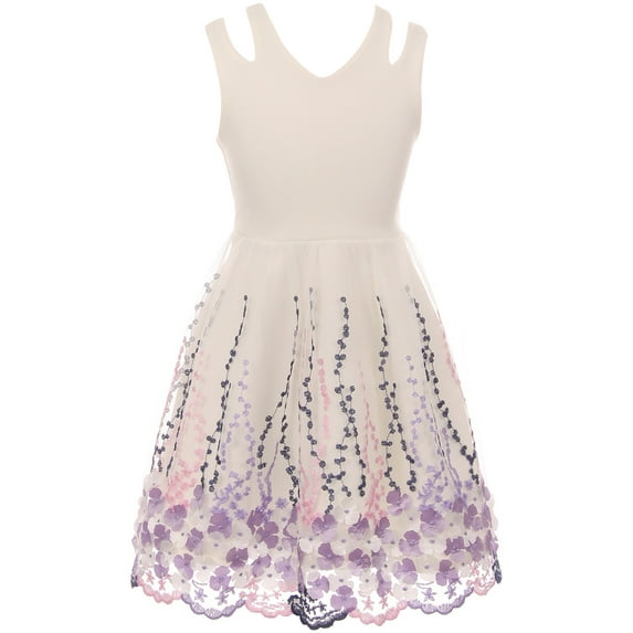 Little Girl Sleeveless 3D Flowers Embroidered Easter Summer Flower Girl Dress Off White 6 JKS 2115 BNY Corner