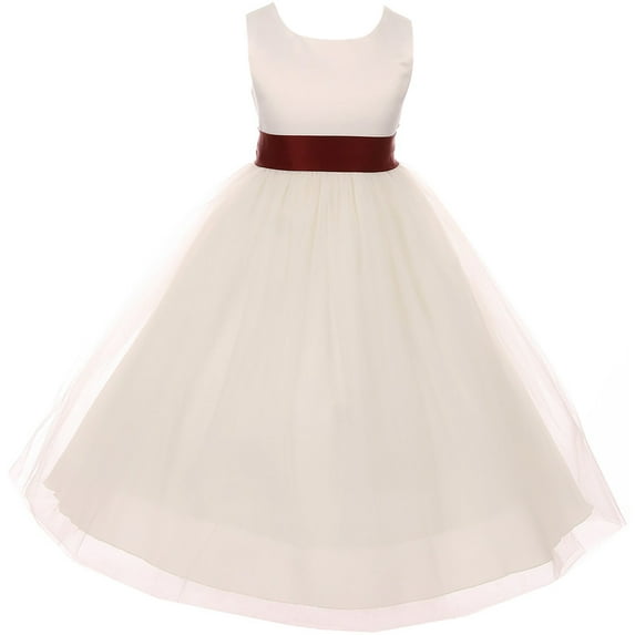 Little Girl Sleeveless Customizable Sash Big Bow Wedding Flower Girl Dress USA Burgundy 6 KD 411 IV BNY Corner