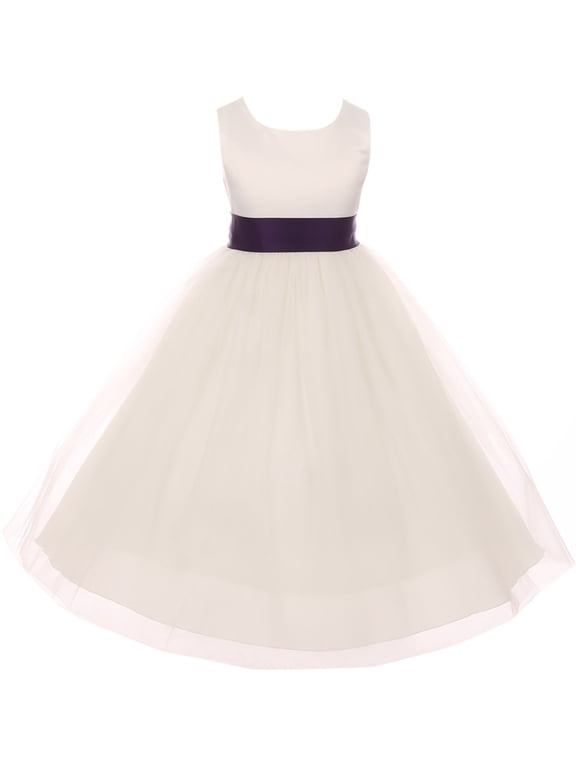 Little Girl Sleeveless Customizable Sash Big Bow Wedding Flower Girl Dress USA Eggplant 4 KD 411 IV BNY Corner