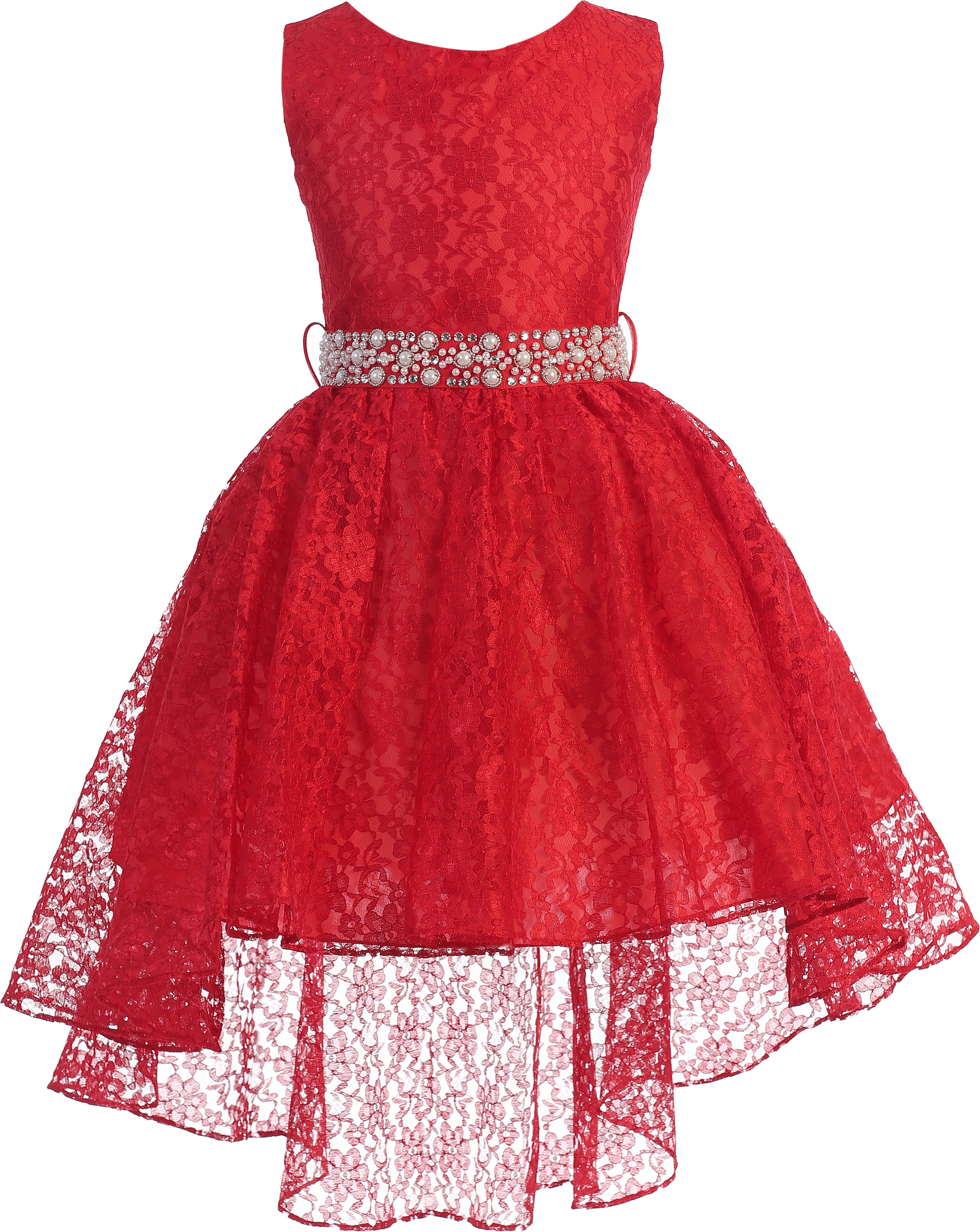 Little Girl Sleeveless Floral Lace Tulle Knee Length Pageant Flower Girl Dress Flower Girl Dress (J3744K) Red 2 - image 1 of 3