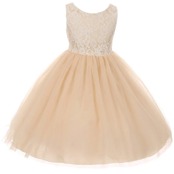 Little Girl Sleeveless Lace Bodice Illusion Tulle Easter Flower Girl Dress USA Champagne 6 KD 414 BNY Corner