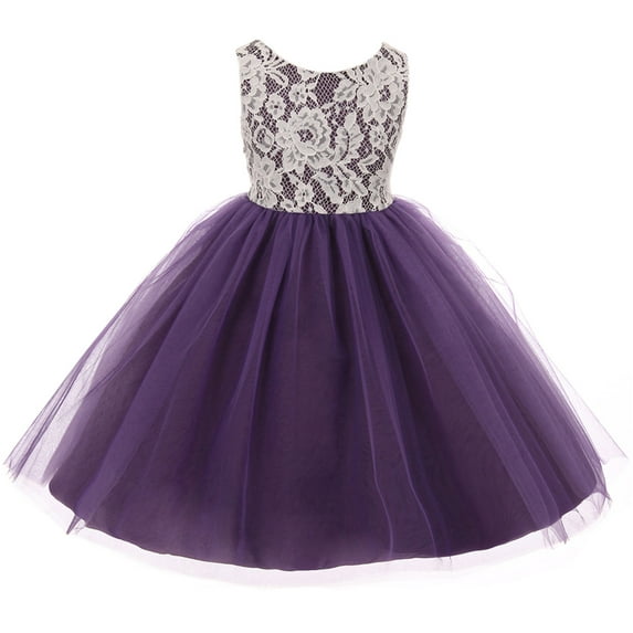Little Girl Sleeveless Lace Bodice Illusion Tulle Easter Flower Girl Dress USA Purple 2 KD 414 BNY Corner