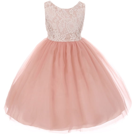 Little Girl Sleeveless Lace Bodice Illusion Tulle Easter Flower Girl Dress USA Rose 6 KD 414 BNY Corner