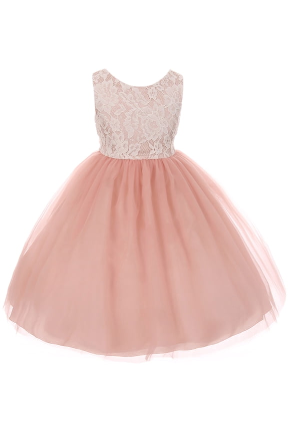 Little Girl Sleeveless Lace Bodice Illusion Tulle Easter Flower Girl Dress USA Rose 6 KD 414 BNY Corner