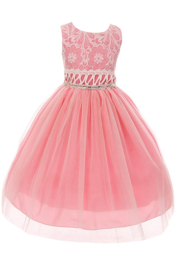 Little Girl Sleeveless Quality Lace Tulle Easter Party Flower Girl Dress USA Coral 2 KK 6429 BNY Corner