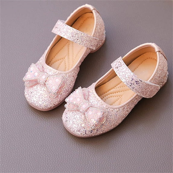 Little Girl Solid Color Crystal Princess Bow Flat Shoes Performance Stage Shoes For Girls Rhinestone Princess Shoes, Suitable For Wedding Parties