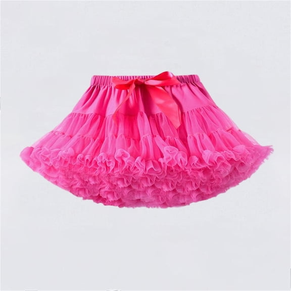 Little Girl Spring Summer Skirt Kids Elastic Bowknot Waist Tulle Skirt Solid Color Tutu Dress Hot Pink 5-7 Years