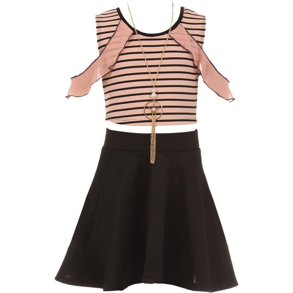 Little Girl Stripe Top Solid Bottom Easter Summer Flower Girl Dress Set Pink 4 JKS 2117 BNY Corner