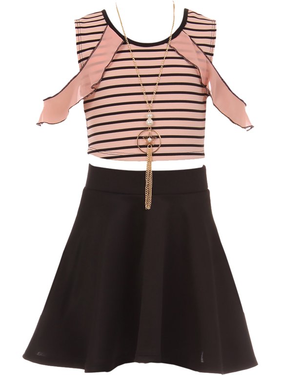 Little Girl Stripe Top Solid Bottom Easter Summer Flower Girl Dress Set Pink 4 JKS 2117 BNY Corner