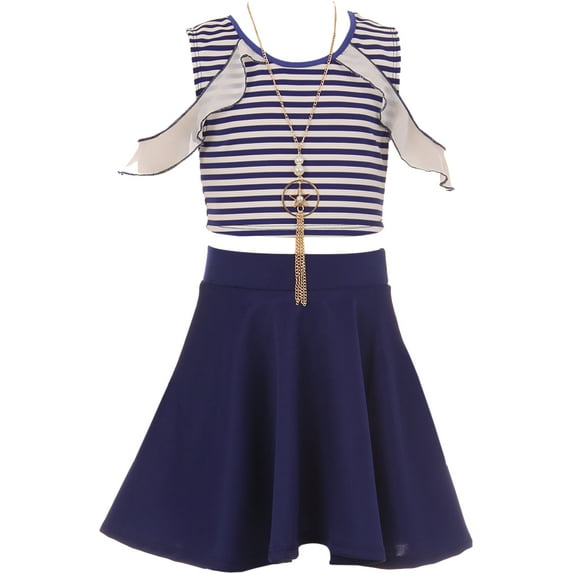 Little Girl Stripe Top Solid Bottom Easter Summer Flower Girl Dress Set Royal 4 JKS 2117 BNY Corner