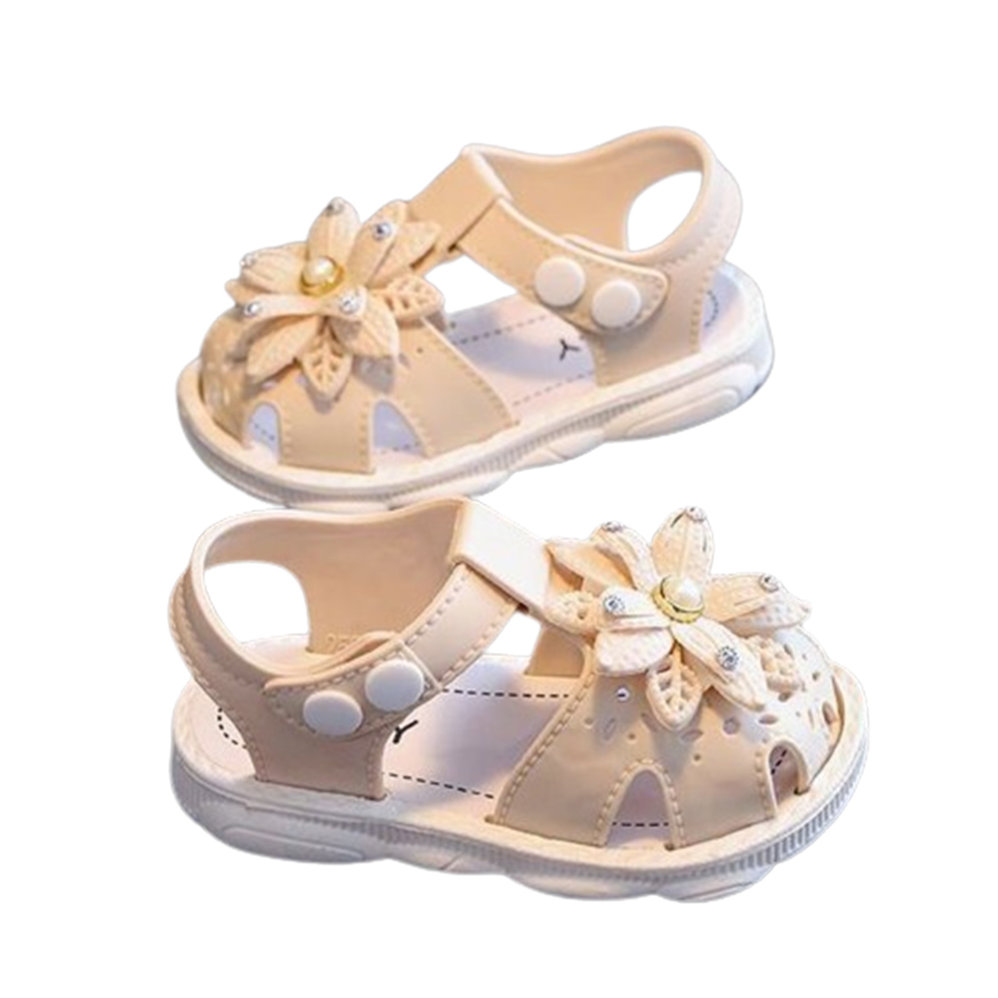 Little Girl Summer PVC Sandals Anti-slip Soft Sole Snap Button Flower ...