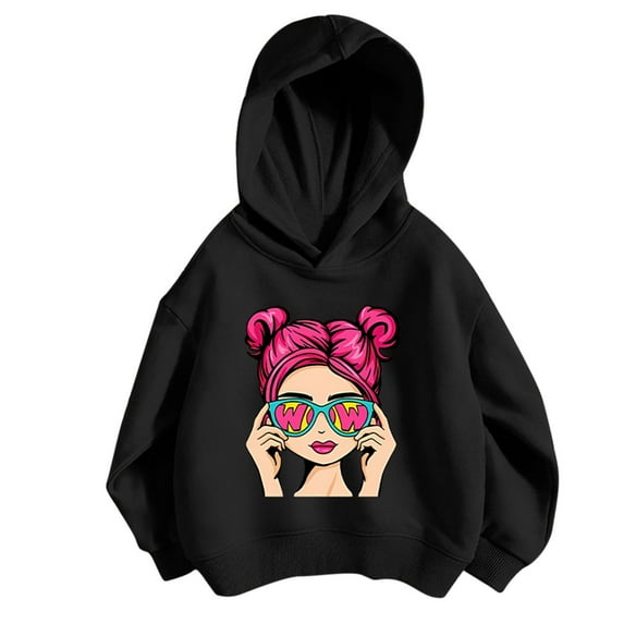 Little Girl Sweatshirts Size 6 Fashion Graphic Long Sleeve Casual Hoodies 3-8T Kids Fall Pullover Top, Black, 6 Years
