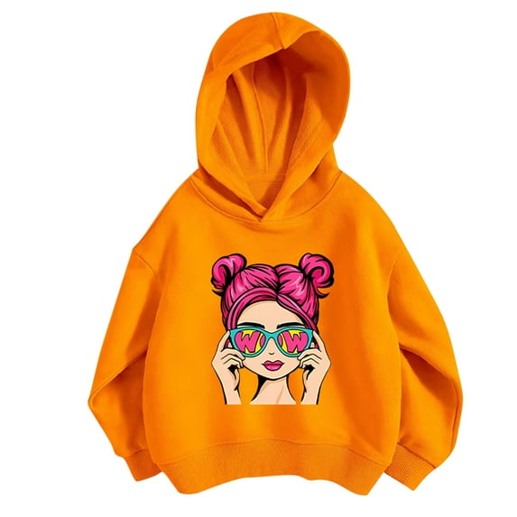 Little Girl Sweatshirts Size 6 Fashion Graphic Long Sleeve Casual Hoodies 3-8T Kids Fall Pullover Top, Orange, 4 Years