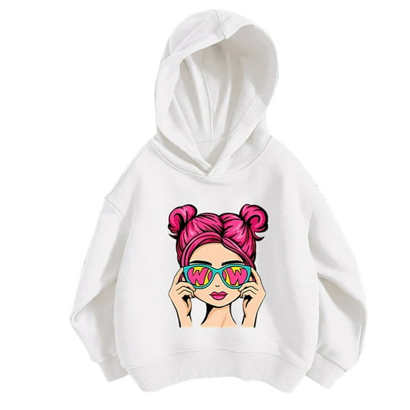 Little Girl Sweatshirts Size 6 Fashion Graphic Long Sleeve Casual Hoodies 3-8T Kids Fall Pullover Top, White, 3 Years