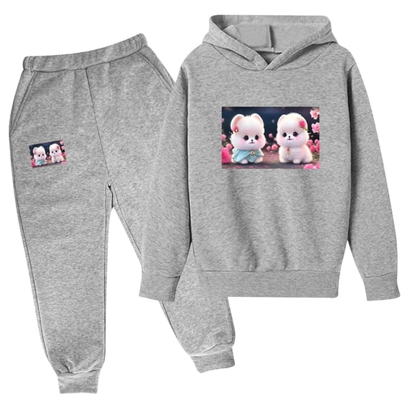 Little Girl Sweatshirts Size 6 Kids Fashion 2 Piece Fall Casual Outfits Cute Print Hoodie Sweatshirt Jogging Sweatpants, Gray, 4 Years