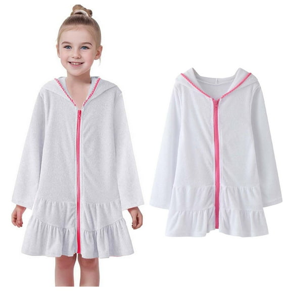 Little Girl Swim Cover Up Kid Girls Beach Towel Robe Coverup Absorbent Zip Hooded Toddler Terry Cloth Bathrobe