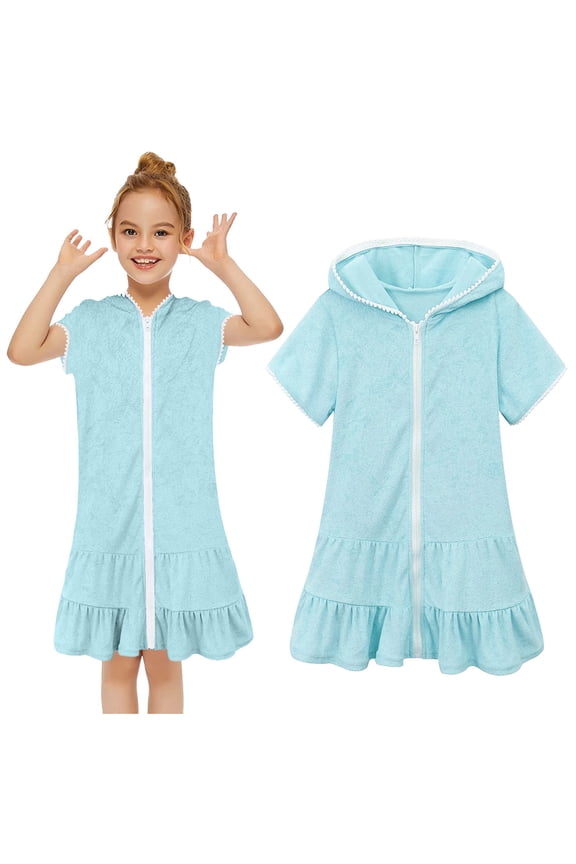 Little Girl Swim Cover Up Toddler Swimsuit Coverup Absorbent Zip Hooded Terry Cloth Cover Up