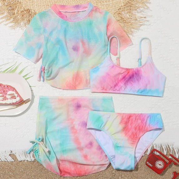 Little Girl Swimsuit 24Months 7-16 Years Girls 3-Piece Slim Fit Tankini Set - Crop Top, Bikini Bottom & Cover-Up Skirt Swimsuit Girls Swimsuit Bikini Set