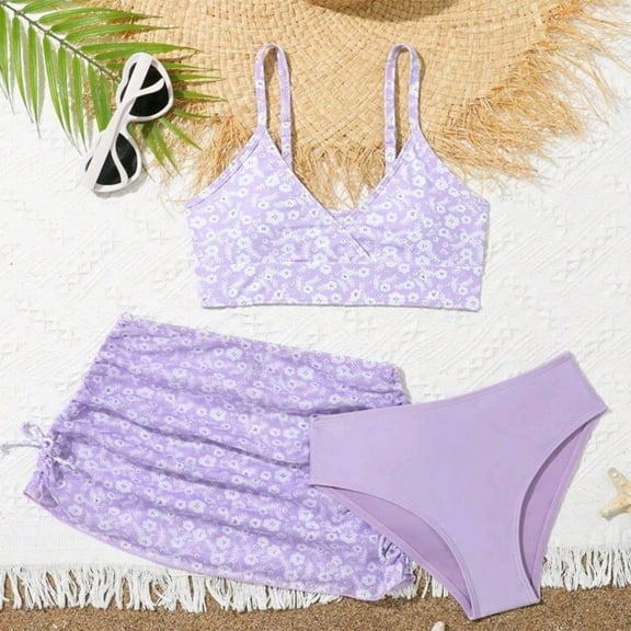 Little Girl Swimsuit 24Months Girls One Piece Swimsuits Color Block Dual Crossback Straps with Cover Up Skirt Girl's Swimwear 9-16Y