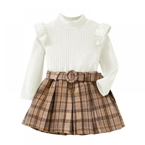 Little Girl Toddler Skirt Outfits Knitted Shirt Long Sleeve Sweater Tops 2 Piece Set