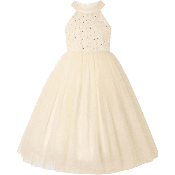 Little Girl Wedding Party Sequins Sleeveless Mesh Dresses Long A Line Pageant Birthday Bridesmaid Ball Gown Size 5-9Y