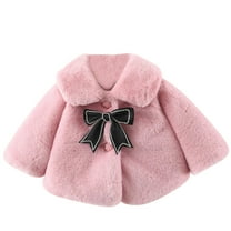 Little Girl Fur Winter Coat Cute Warm Jacket Fuzzy Cape Overcoat Outwear with Bowknot Winter Overcoat Outwear for Birthday Gifts Size 3-4
