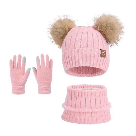 Little Girl Winter Hat Gloves and Scarf Set, Children Beanies Hats Warm Beanie for Ages 4-10 Years Boys and Girls