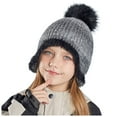 thumbnail image 1 of Little Girl Winter Hat Knitted Beanie Hat with Pompom Ear Flaps Cap Warm Winter Hat for Boys Girls, 1 of 7