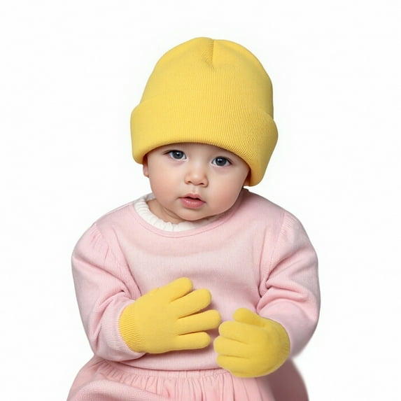 Little Girl Winter Hat and Gloves Set, Warm Hat Knit Gloves for 2-8 Years Boys Girls