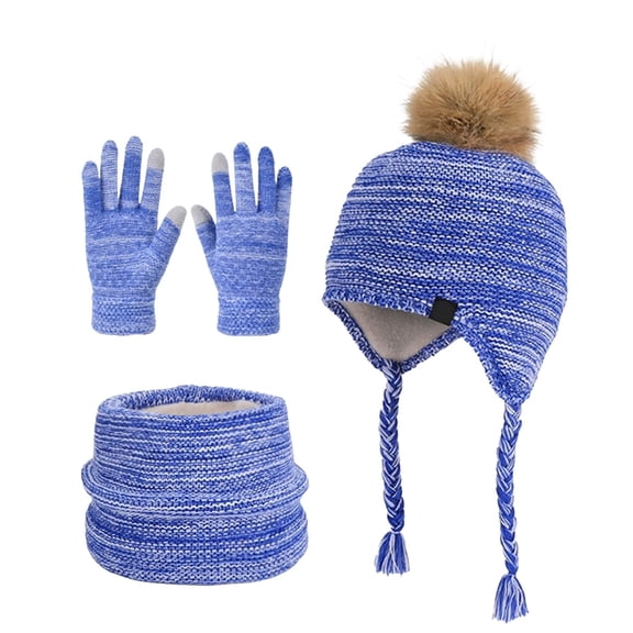 Little Girl Winter Hat with Ear Flaps Gloves and Scarf Set, Children Beanies Hats Warm Lined Beanie for 4-10 Years Boys Girls