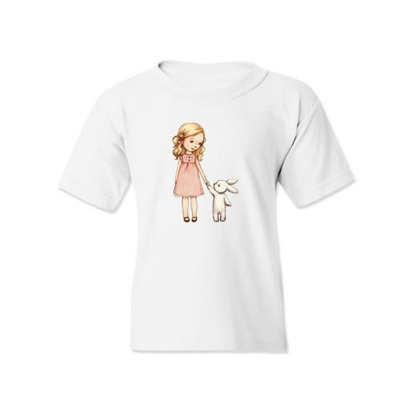 Little Girl With Bunny T-Shirt Juniors -Image by Shutterstock,  Large