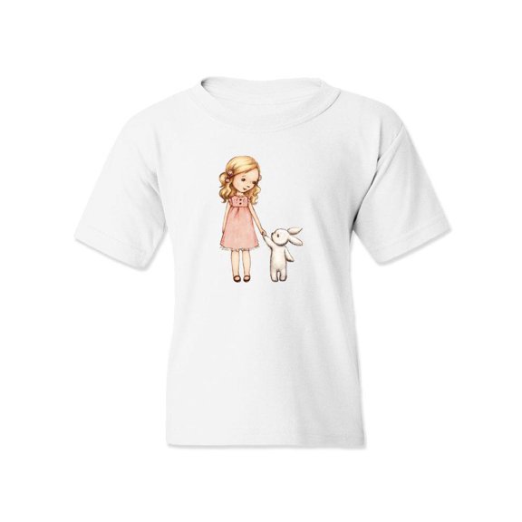 Little Girl With Bunny T-Shirt Juniors -Image by Shutterstock,  Small