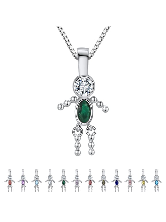 May Birthstone Necklace for Women, Simulated Emerald Baby Boy Pendant for Mom, Sterling Silver 18 Inch Box Chain, Mothers Day Gift