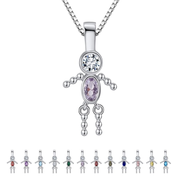 Birthstone Pendant Necklace for Boy Mom or Grandma by Ginger Lyne Sterling Silver CZ Family Birthday Charm