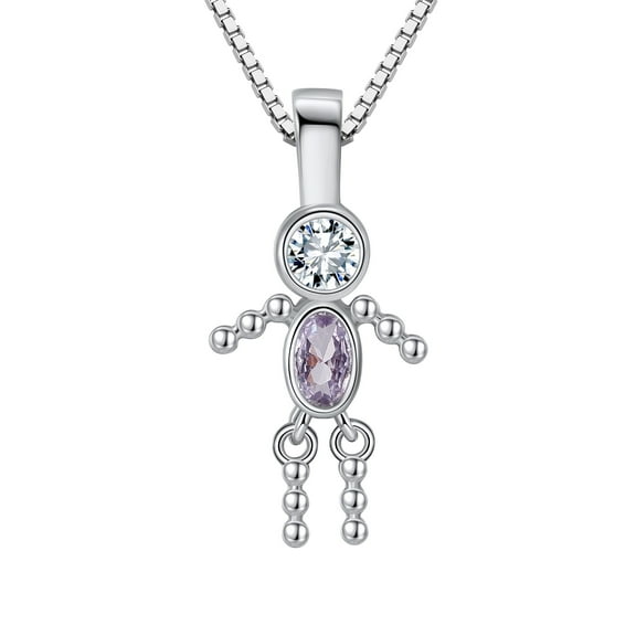 Birthstone Pendant Necklace for Boy Mom or Grandma by Ginger Lyne Sterling Silver CZ Family Birthday Charm - Boy June