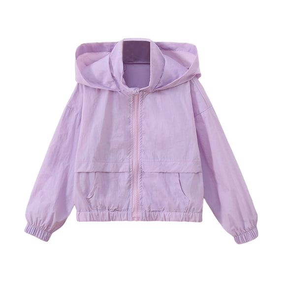 Little Girl's Cute Jackets Hooded Zip Up Solid Color Windproof Coat Kids Outerwear Size 5-6T