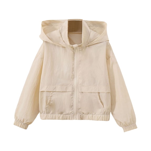 Little Girl's Cute Jackets Hooded Zip Up Solid Color Windproof Coat Kids Outerwear Size 5-6T