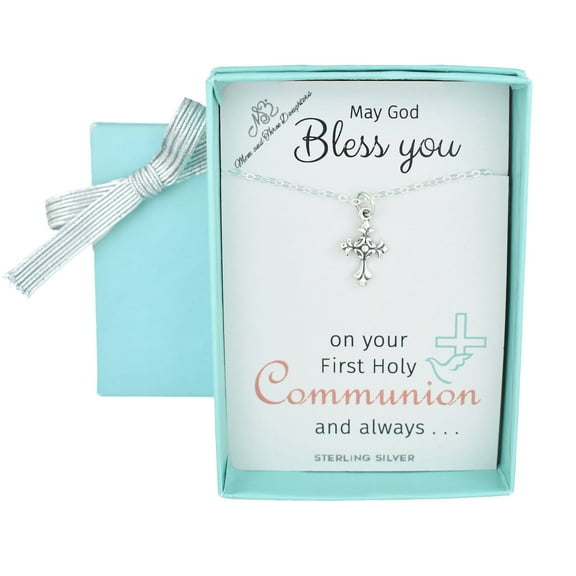 First Communion Necklace. 925 Sterling Silver Cross on a 14" Sterling Silver Cable Chain. Cross Necklace